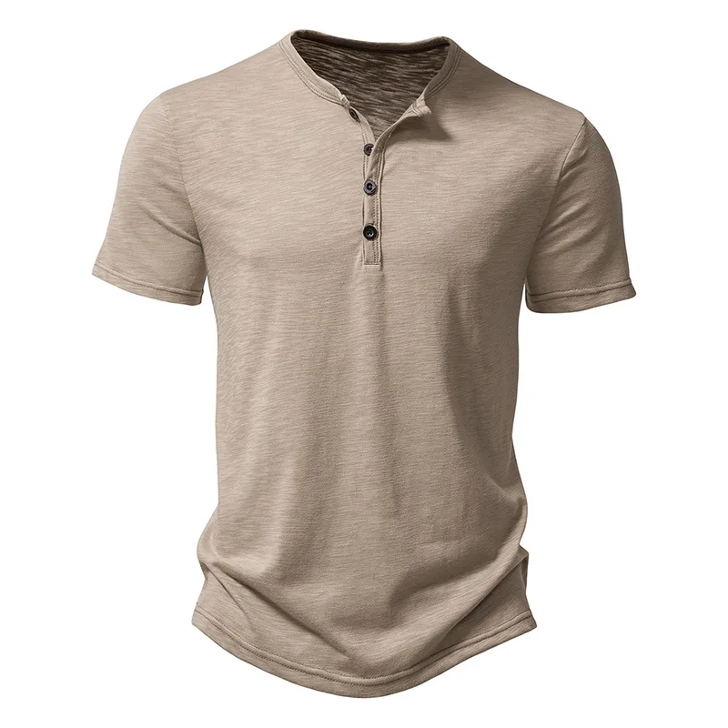 Henley Kraag Zomer Mannen Casual Effen Kleur Korte Mouw T-shirt voor Mannen Polo mannen Hoge Kwaliteit Heren T-shirts