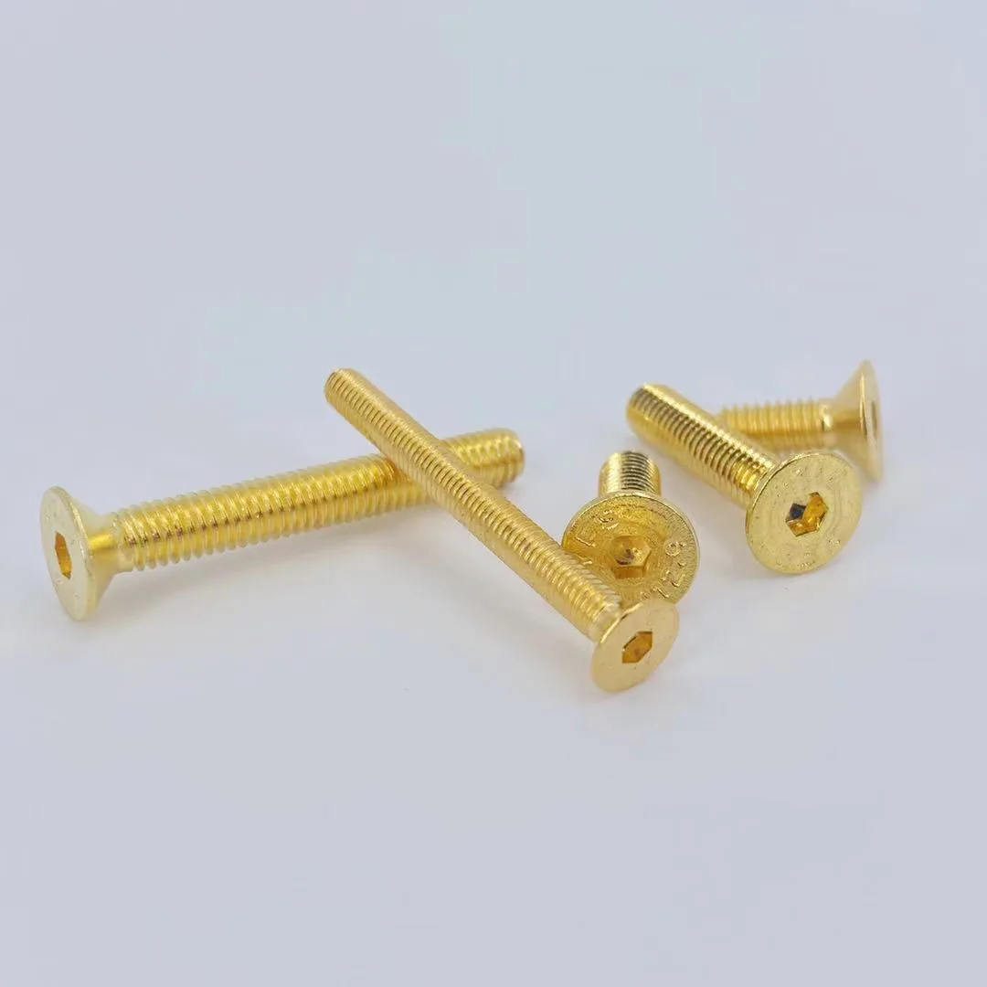 20pcs M2 M2.5 M3 M4 M5 Countersunk Flat Head Hex Hexagon Socket Screws Alloy Steel Titanium Plating Gold Screw Length 4-35mm