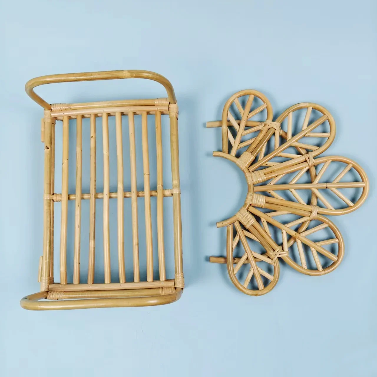 Newborn Photography Props Baby Rattan Bench Flower Peacock Chair Bed Bamboo Crib Boy Girl Session Posing Furniture Accessories