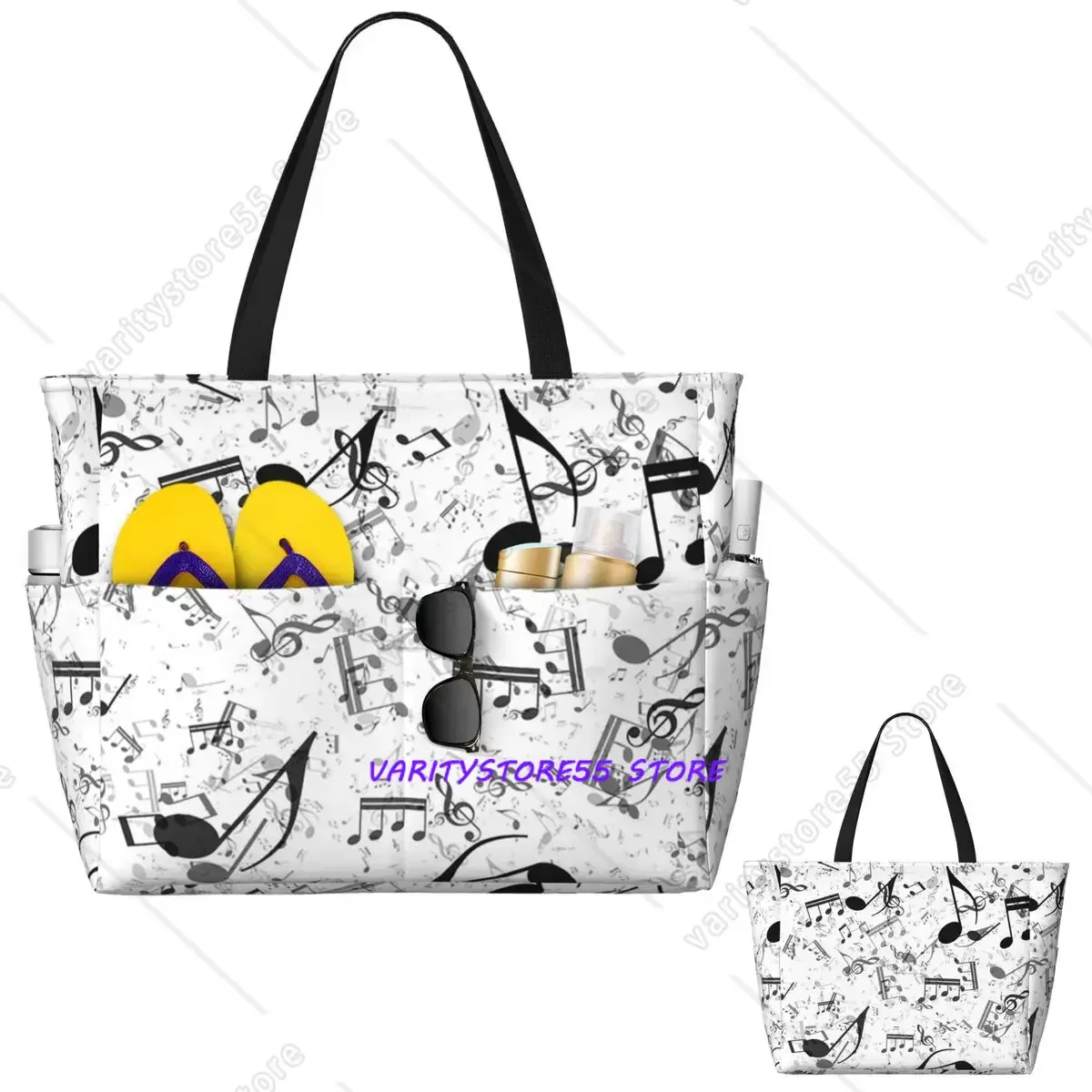 Music Notes Beach Tote Bag Sport Gym Yoga Duffle Large Tote Bag Women Travel Fitness