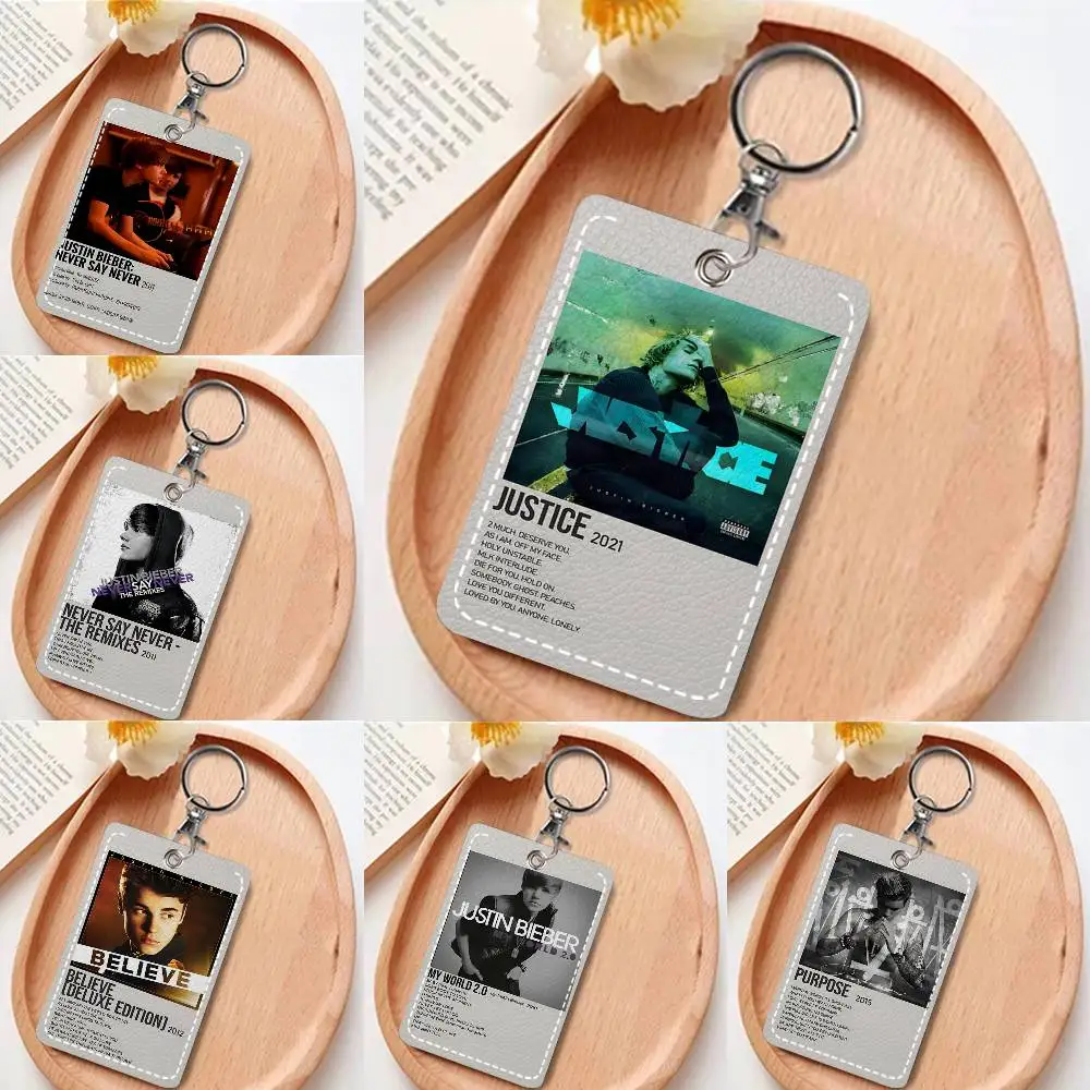 

1 шт. Кожаный брелок-картхолдер с дизайном обложки альбома Джастина Бибера, для карт доступа и ключей