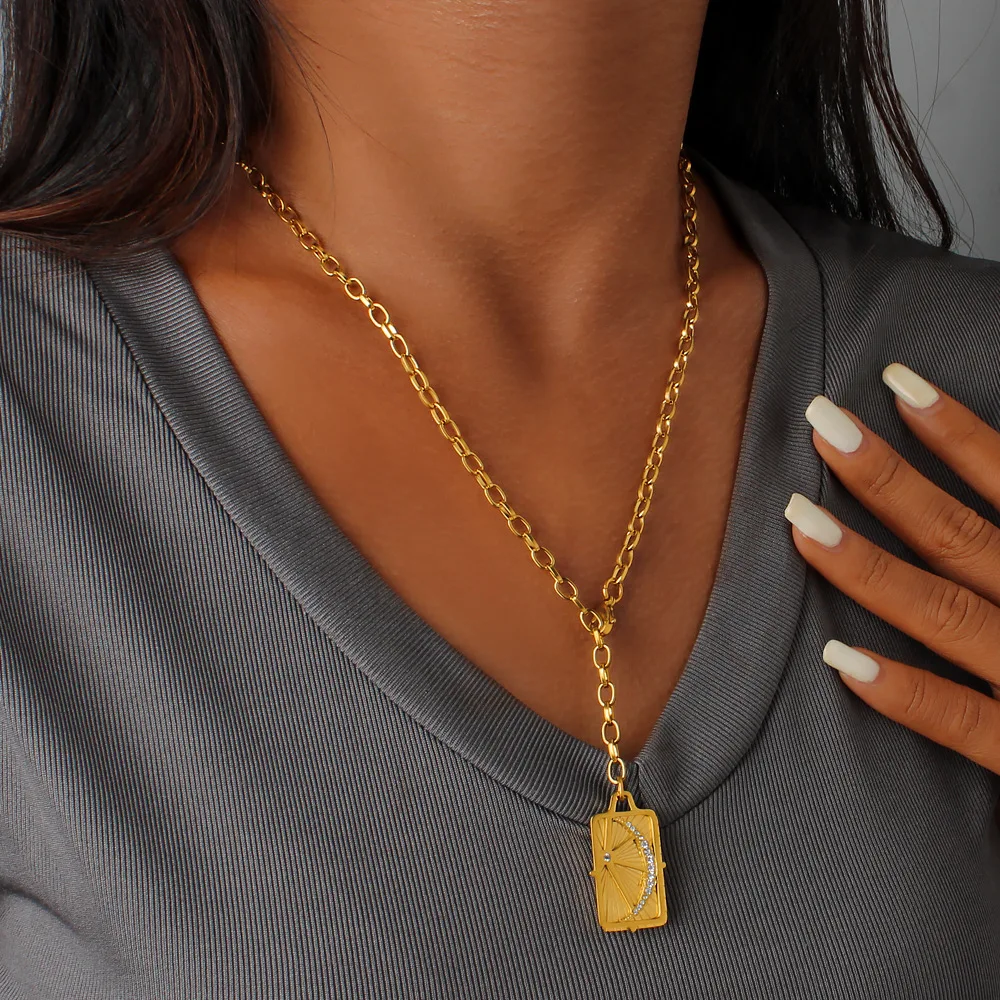 DIY accessories Guangdong decoration ins trend square zircon double-layer pendant necklace titanium steel 18K gold light luxury