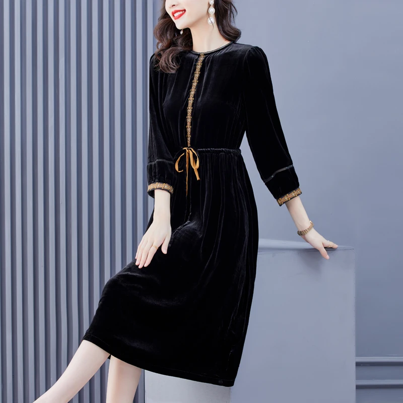 

Весеннее модное роскошное Золотое бархатное мини-платье, женское Новое приталенное платье в стиле ретро для туризма и отдыха, свободное платье для отдыха, новинка 2023