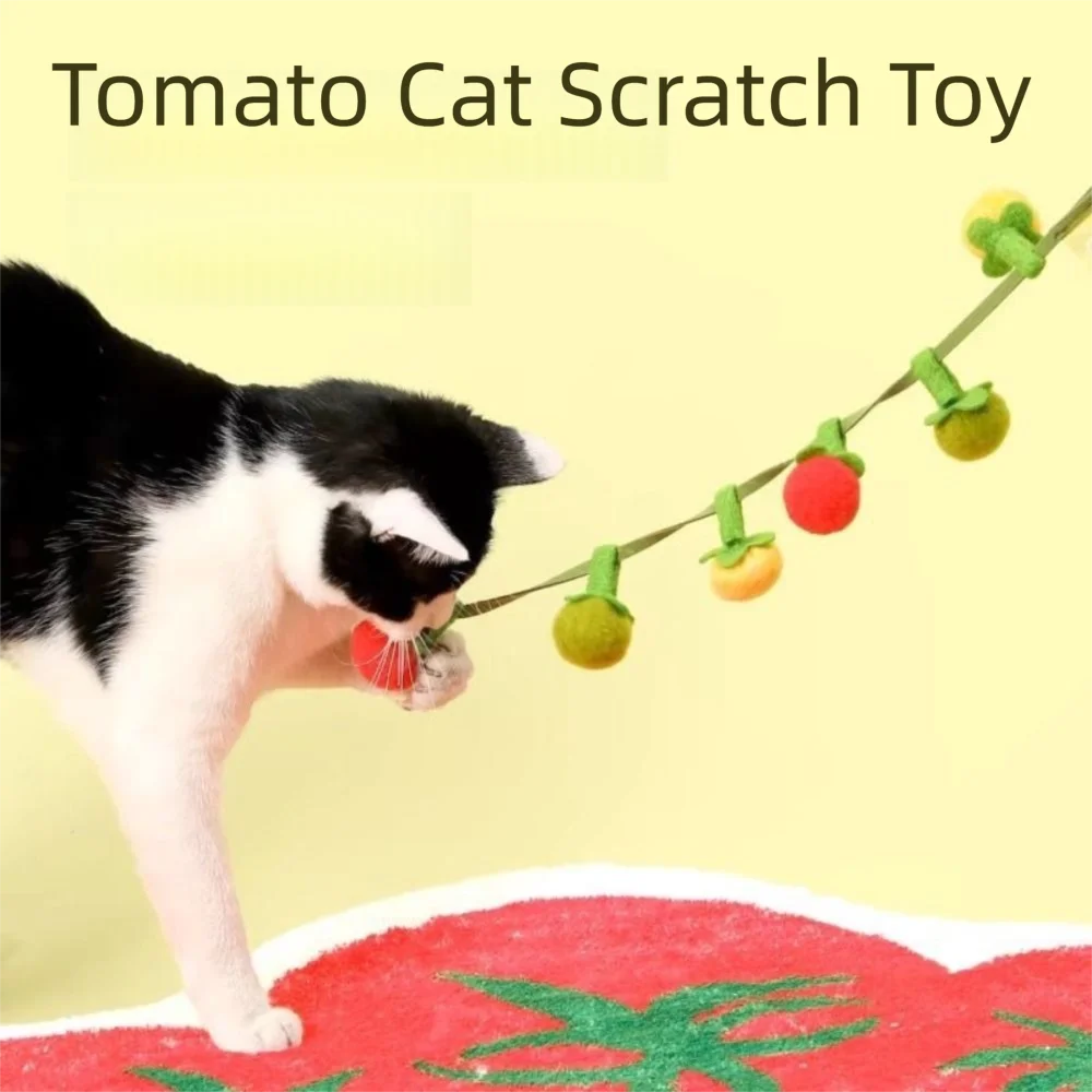 Juguete para rascar gatos con tomate de dibujos animados, peluche con campana, fruta simulada, juguete interactivo para gatos, divertido juguete portátil para colgar en la puerta para interiores