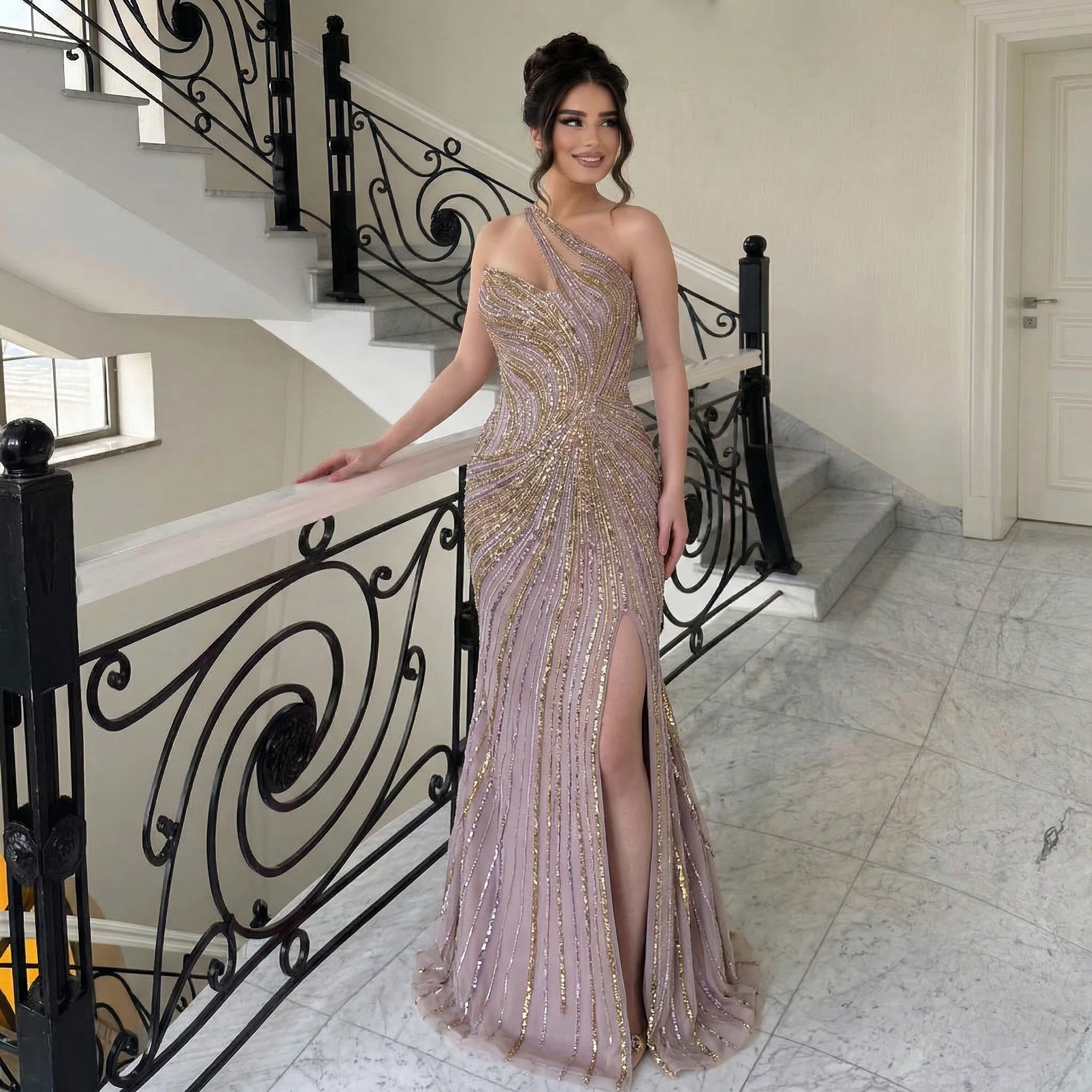 Gold One-Shoulder Mermaid Evening Dress - Sharon Said