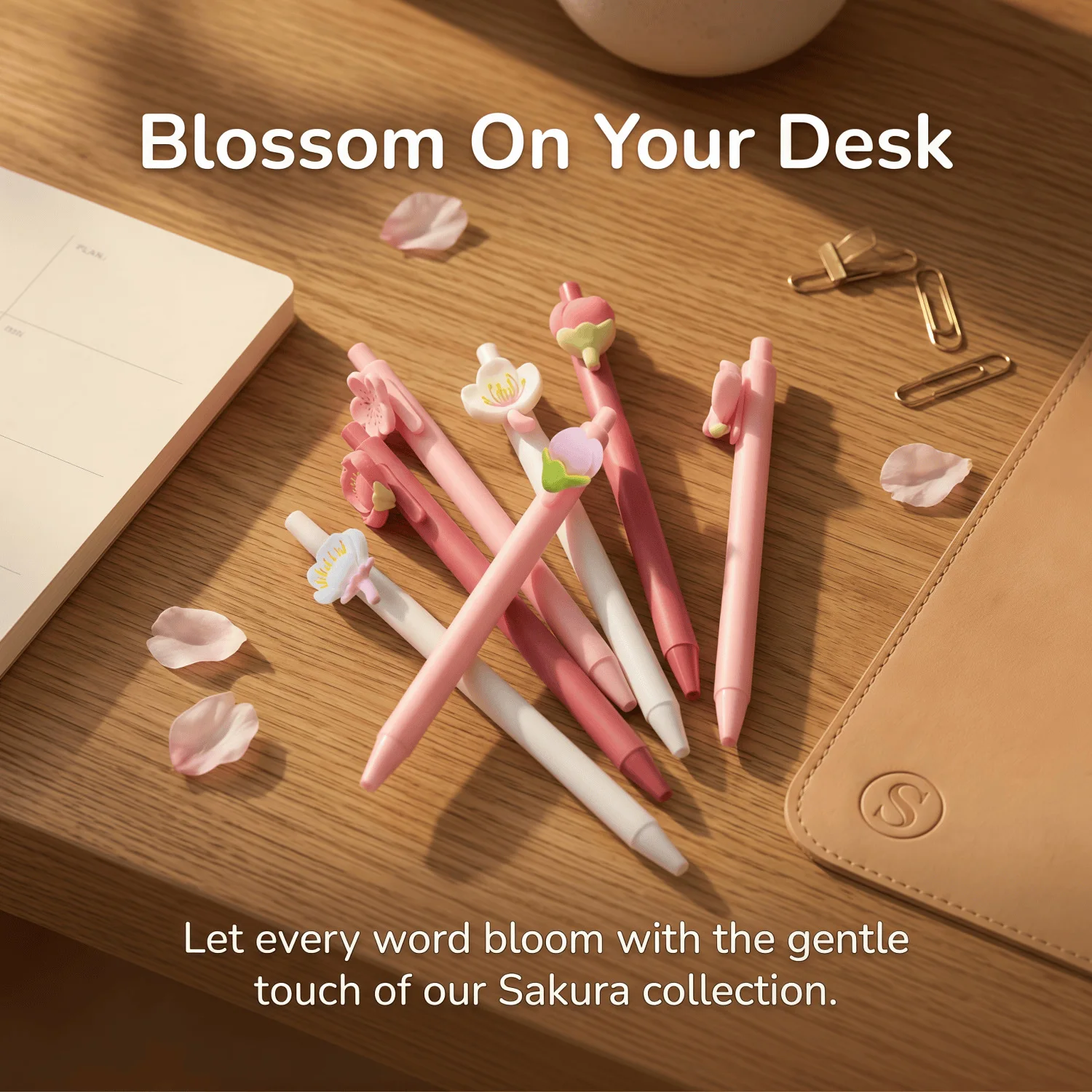 Spring Cherry Blossom Sticker Press Pen, Smooth Quick-Drying Large-Capacity Refill, Cute Ins-Style Office Writing Gel Pen