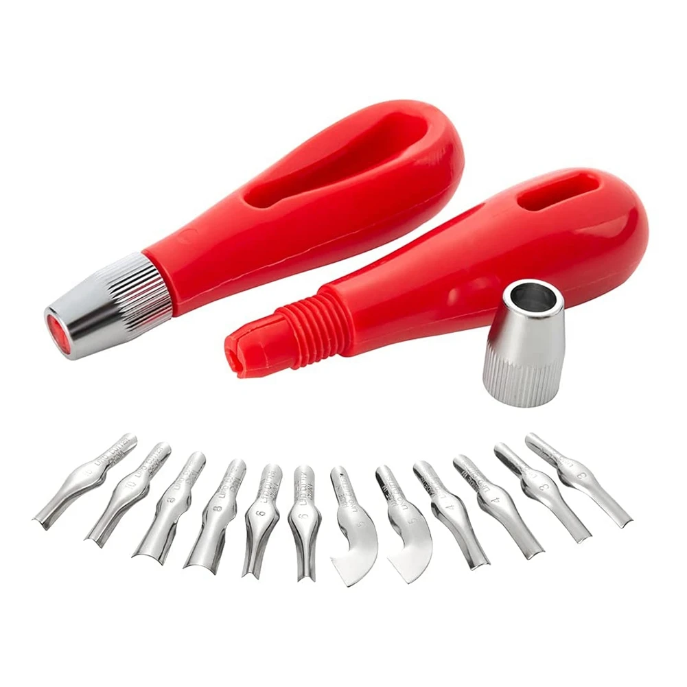 Linoleum Cutter Set 2 Sets Craft Lino Cutters with 6 Assorted Blades for Lino Cutting and Crafting Carvings DIY Craft