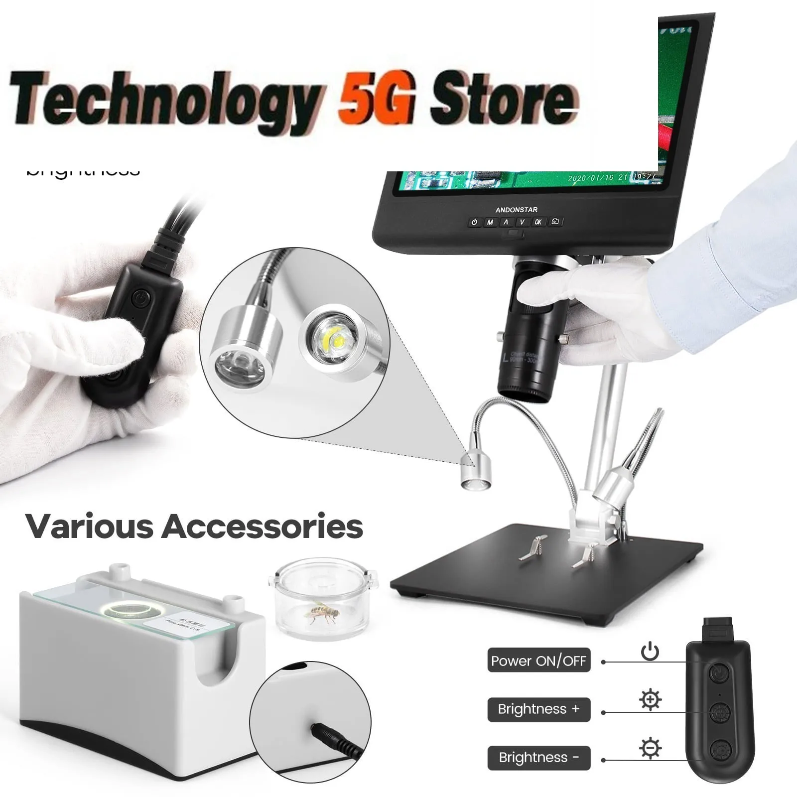 Andonstar AD249-M 10-inch LCD Screen Digital Microscope for Electronics Soldering and Repairing