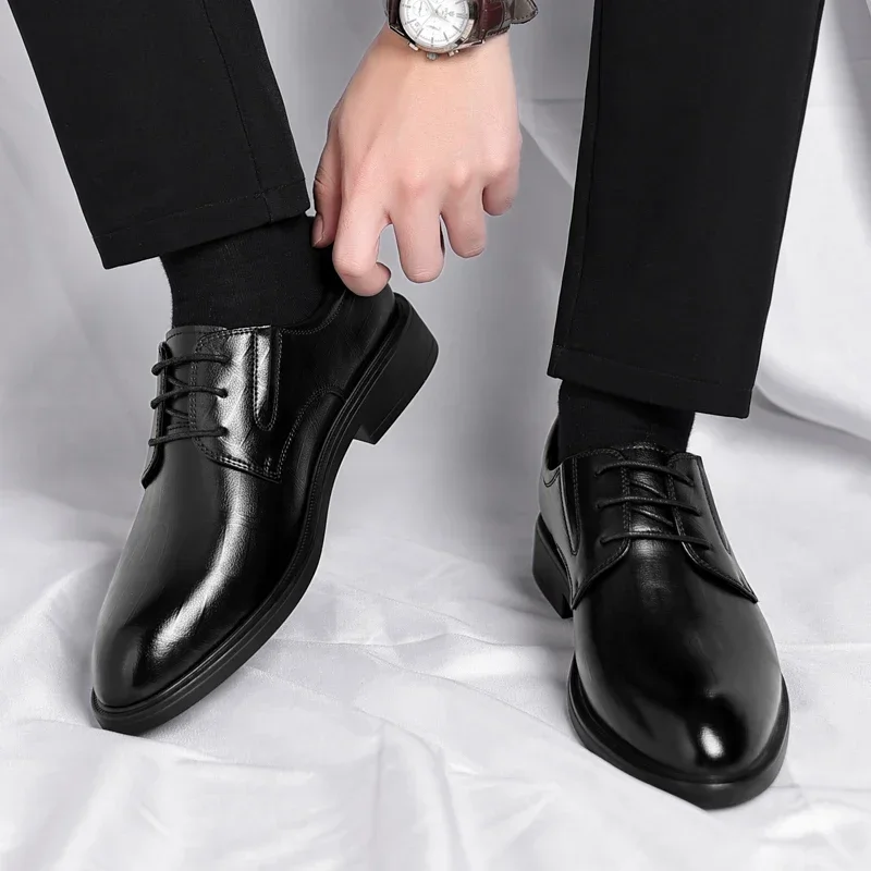 3/6/8 CM Elevator Shoes Men Dress Shoes Black Soft Leather Men Heighten  Formal 1 Casual Business Men Oxfords Suit 2