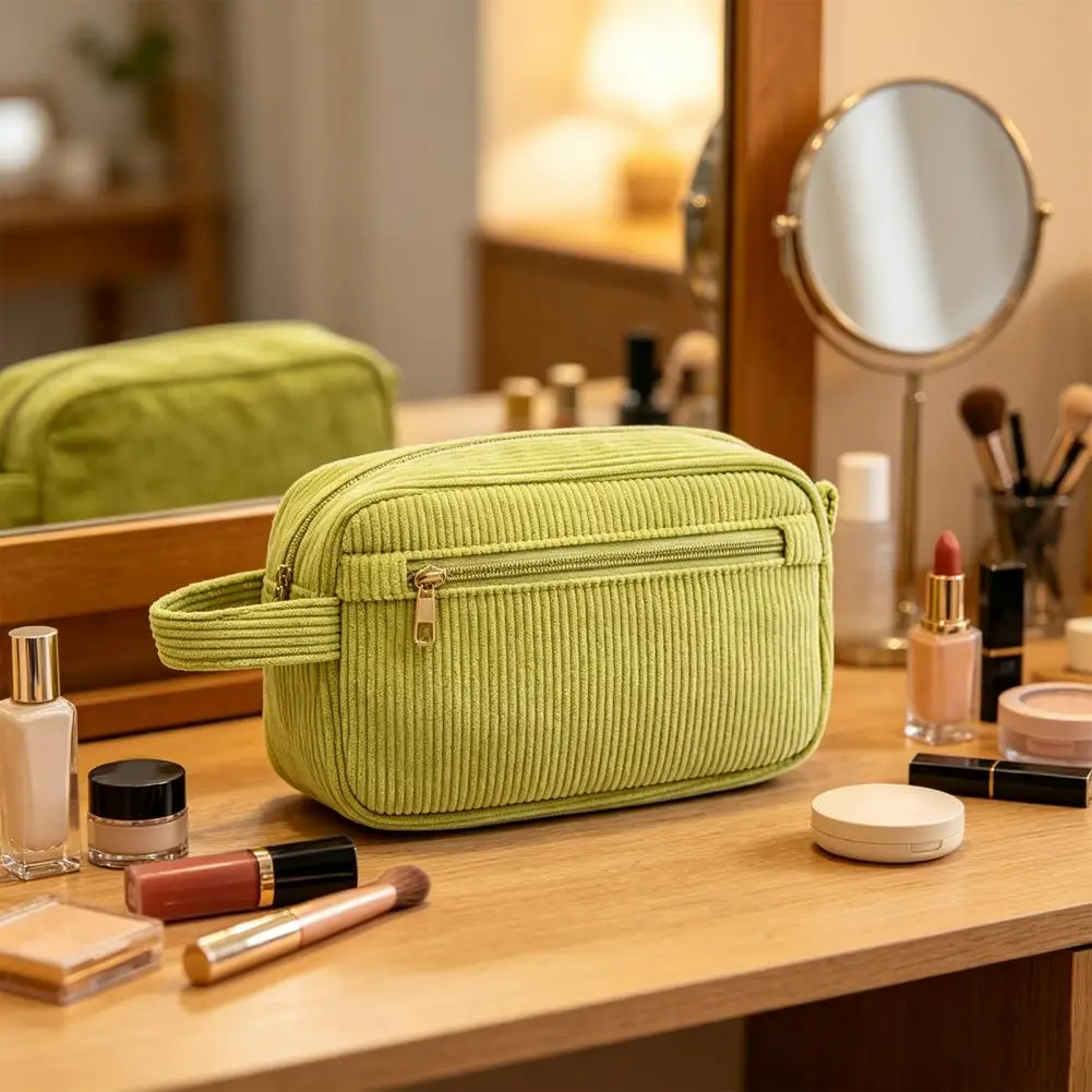 Makeup Storage Bag Cosmetic Organizer Pouch Capacity Cosmetic Pouch with Partition Design Carrying Strap Splash-proof Makeup