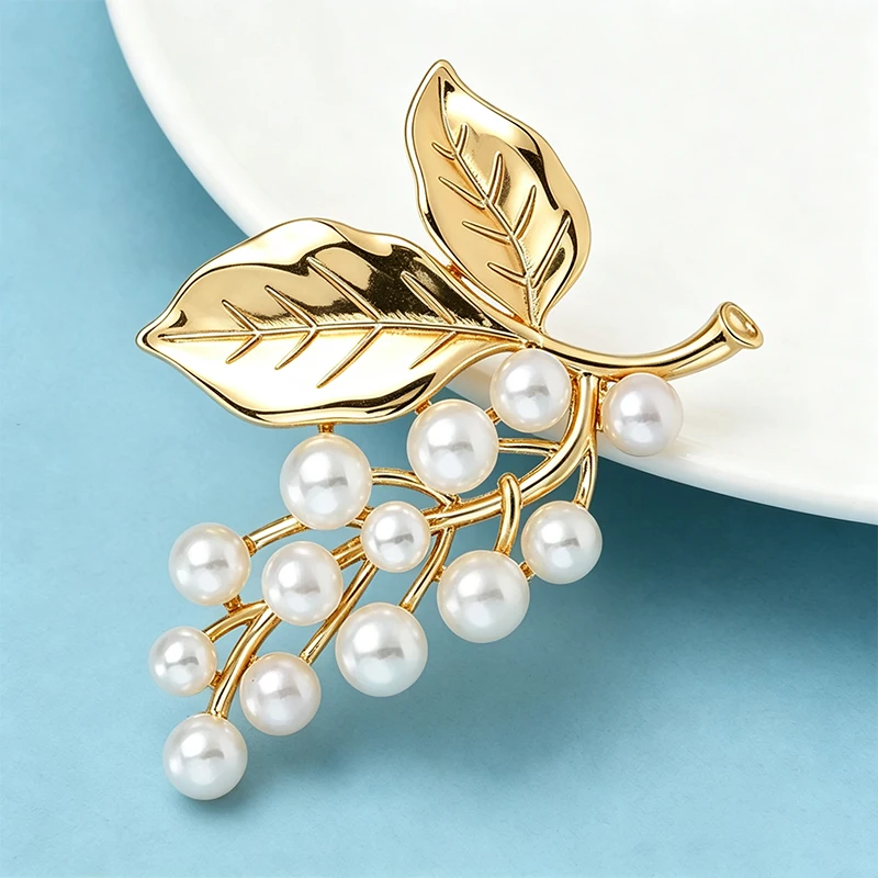 Wuli&baby Pearl Flowers Brooches For Women Unisex Elegant Beautiful Grapes Plants Party Office Brooch Pins Gifts
