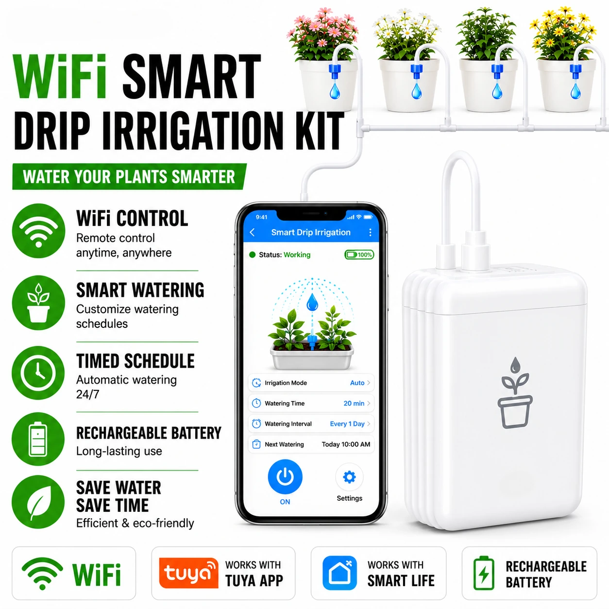 Smart Garden Tools - WiFi Akıllı Sulama Damla Pompası Şarj