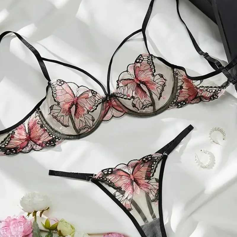 

Сексуальный комплект нижнего белья, нижнее белье с феей и бабочкой, прозрачный комплект с бюстгальтером, черный, розовый, красивое кружевное нижнее белье, эротические интимные товары