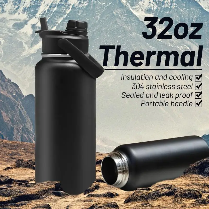 32oz Stainless Steel Water Bottle Double Drink Vacuum Insulated 304 Thermos Hot Cold Travel Sports Bottle with Handle LeakProof