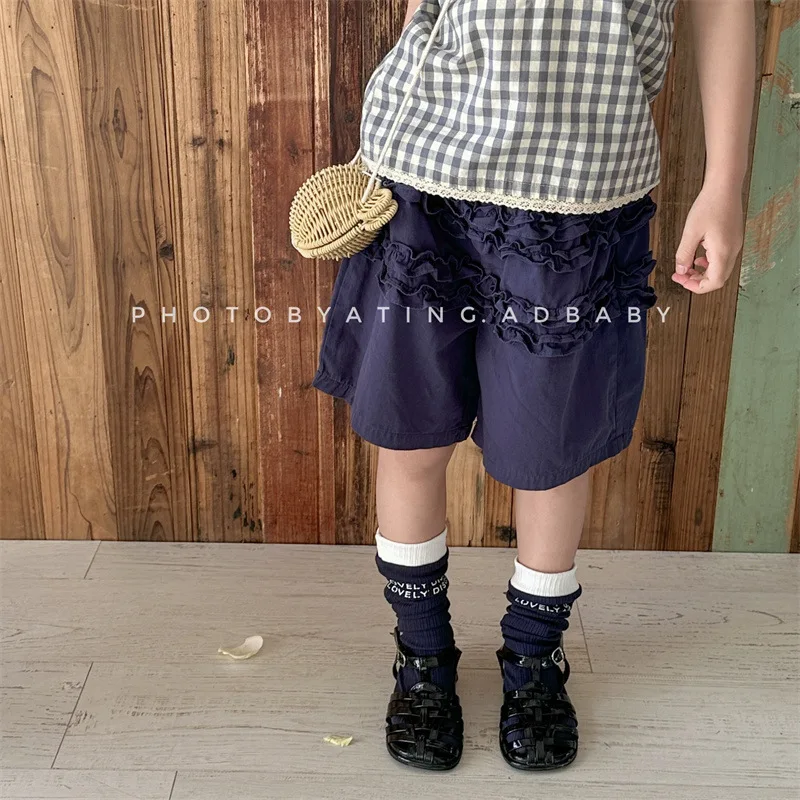 

Girl Shorts 2024 South Korean Children Summer New Girls Korean Summer Lace Shorts Children Fashion Solid Washed Cotton Pants