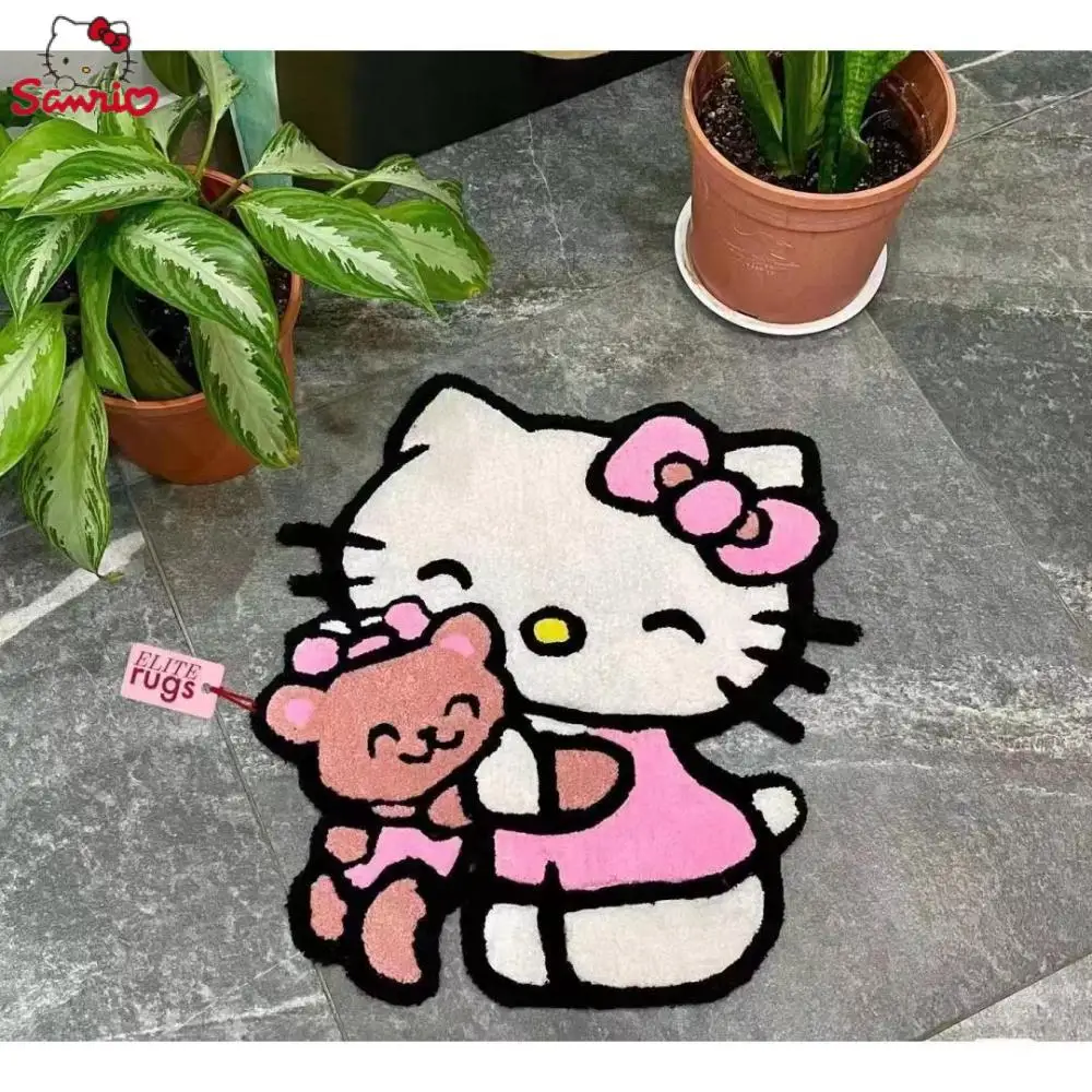 Kawaii Hello Kittys Sanrios Cartoon Carpet Household Bedroom Bedside Carpet Cute Girl Room Floor Mat Dresser Foot Mat Kids Gift