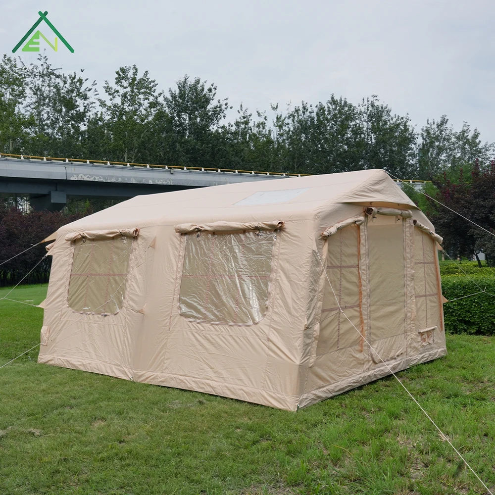 Inflatable Camping Tent, 13.68sqm Waterproof Oxford Cotton Canvas Glamping Tent