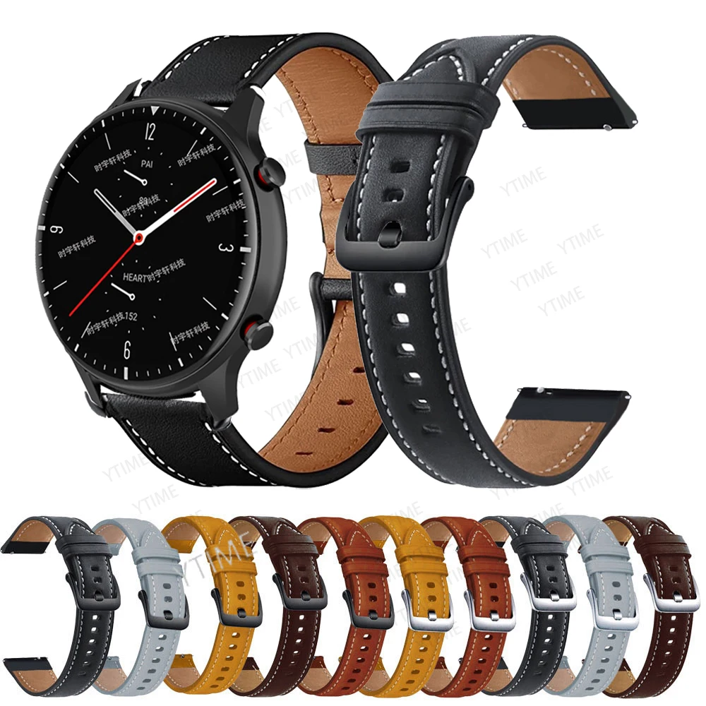 22 Leather Bracelet For Amazfit GTR 47mm Wrist Strap For Xiaomi Amazfit Pace/Stratos 1 2 3/GTR 2 3 4 2e/GTR3 Pro/Bip 5 Watchband