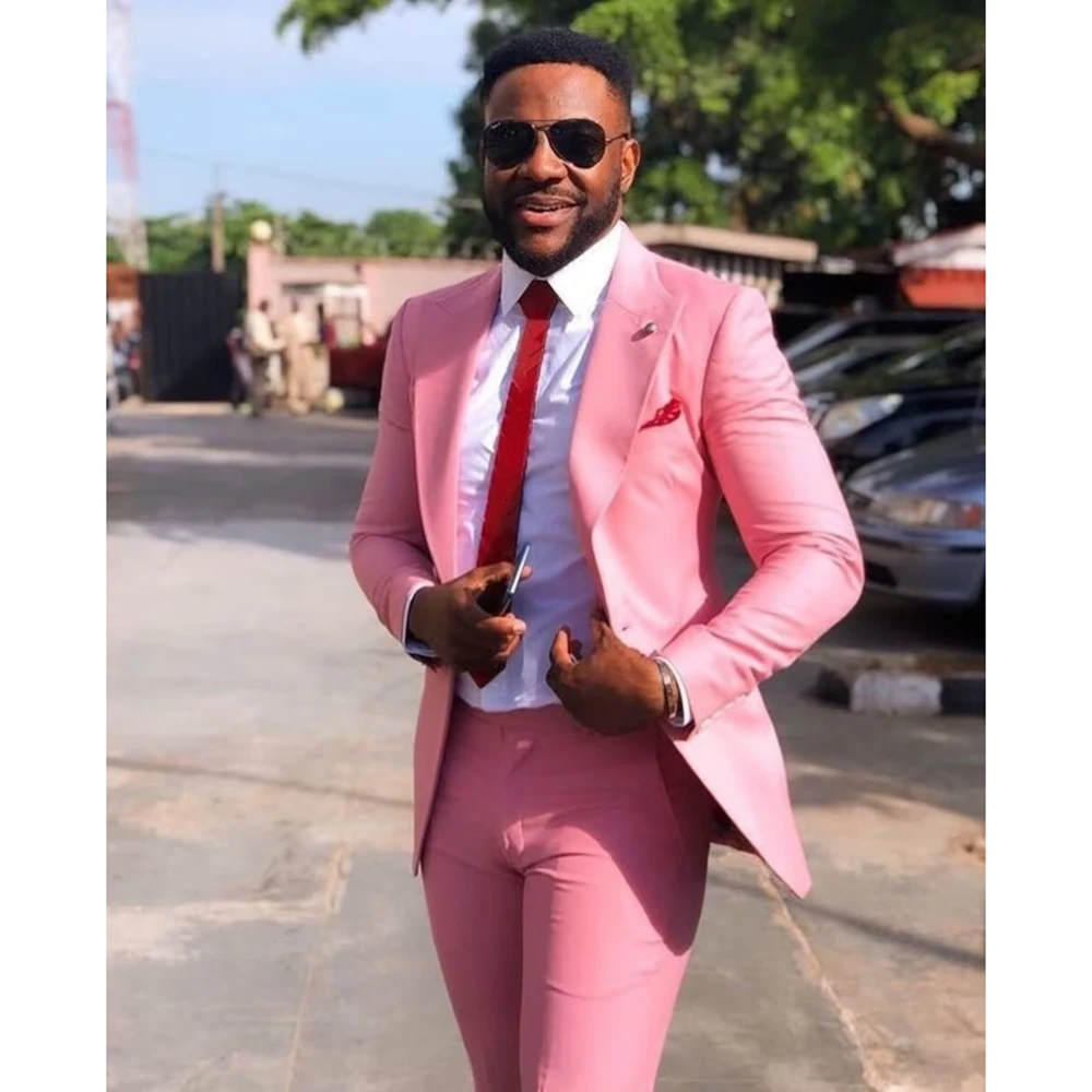 

STEVDITG Men's Suits Pink Blazer Casual 2 Piece Jacket Pants Wedding Full Set Single Breasted Peaked Lapel Costume Tailor