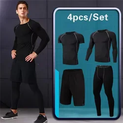 Men's 4pcs sets Boxing suit rashguard male kit MMA compression clothing men long-sleeved t-shirt+leggings tracksuit Sport Suit