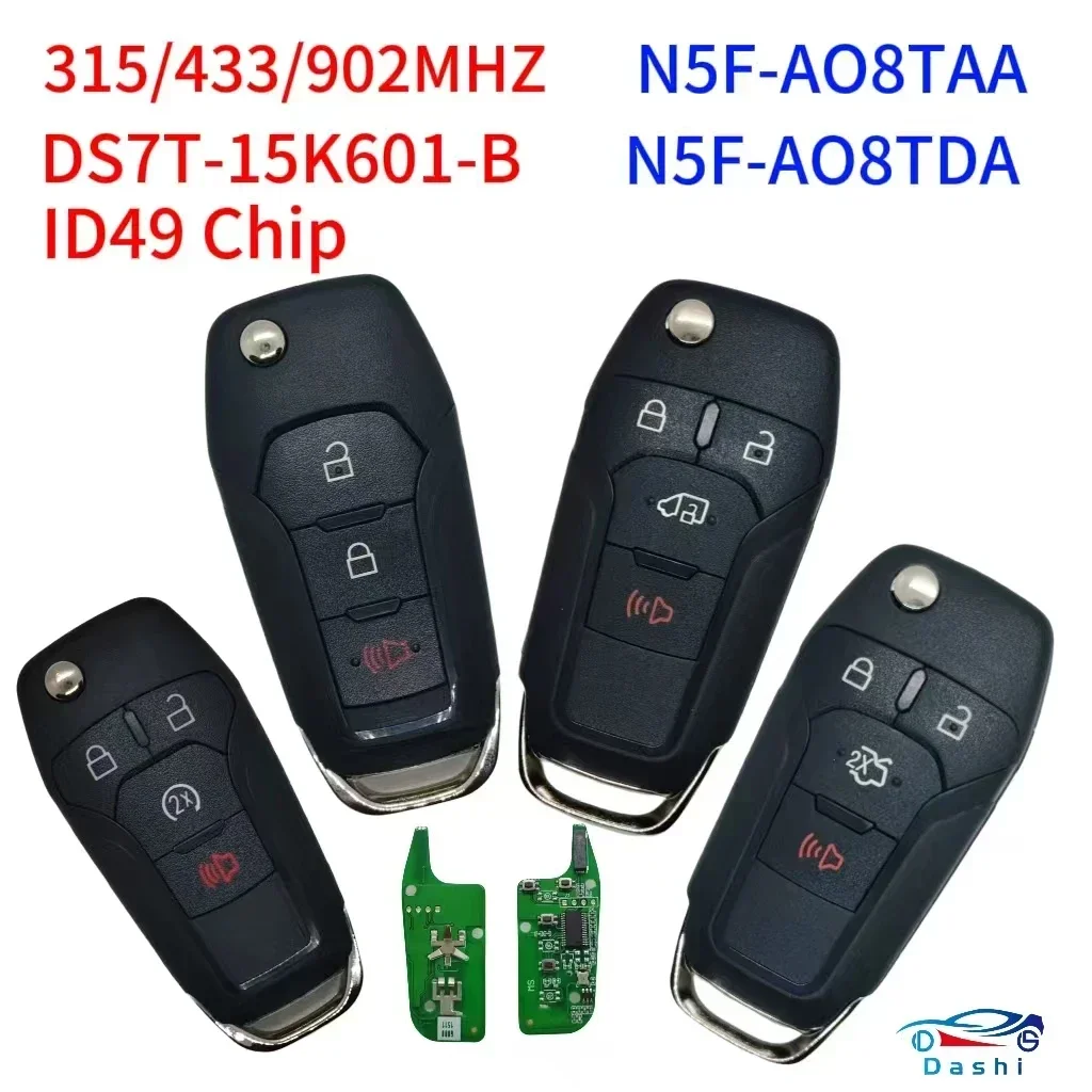 Da Shi ID49Chip Auto Smart Control HU101 Key Blade Remote Car Key for Ford F150-F550 Fusion Explorer N5F-A08TAA 315/433/902 Mhz