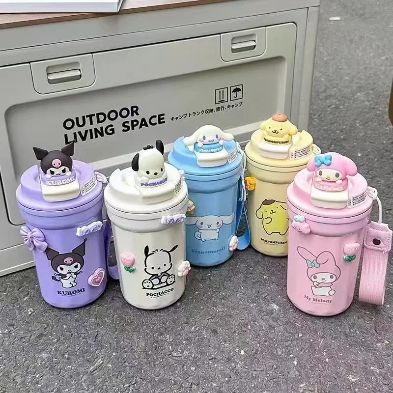 480ml Kawaii Miniso Peripheral Thermos Hello Kitty Kuromi 304 Stainless Steel Water Bottle Sippy Student Water Insulated Mug