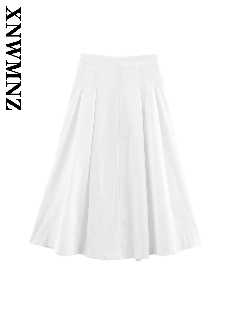 XNWMNZ 2025 Summer Woman's Edgy Mid-length Midi Skirt High Waist Party Lady Side Zipper A-lineskirt Ruffles Regular Fit Bottoms