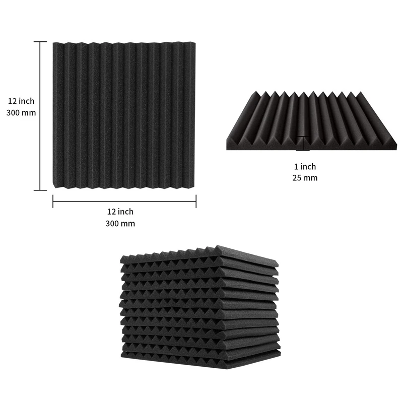 A57T Acoustic Foam Panels Wedges 24 Pack Acoustic Panels 1 x 12 x 12inch Studio Sound Absorbing Tiles Recording Ceiling