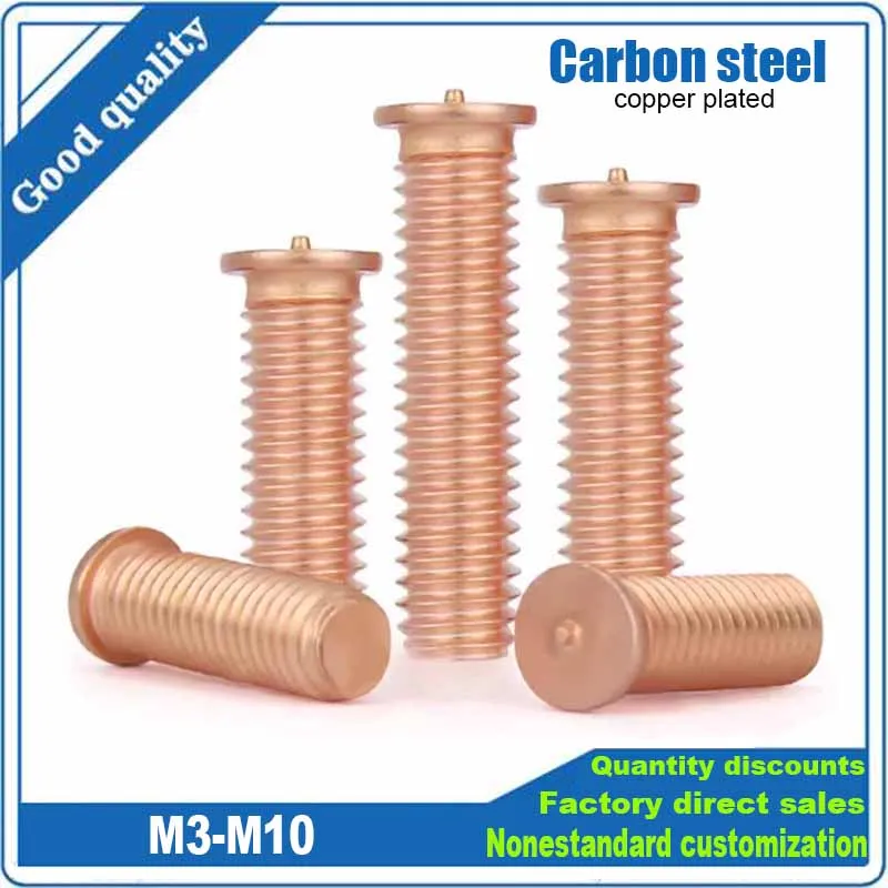 2/50ps M3 M4 M5 M6 M8 M10 GB902.3-A Carbon Steel Copper Plated Stud Weld Spot Solder Point Welding Screw for Capacitor Discharge