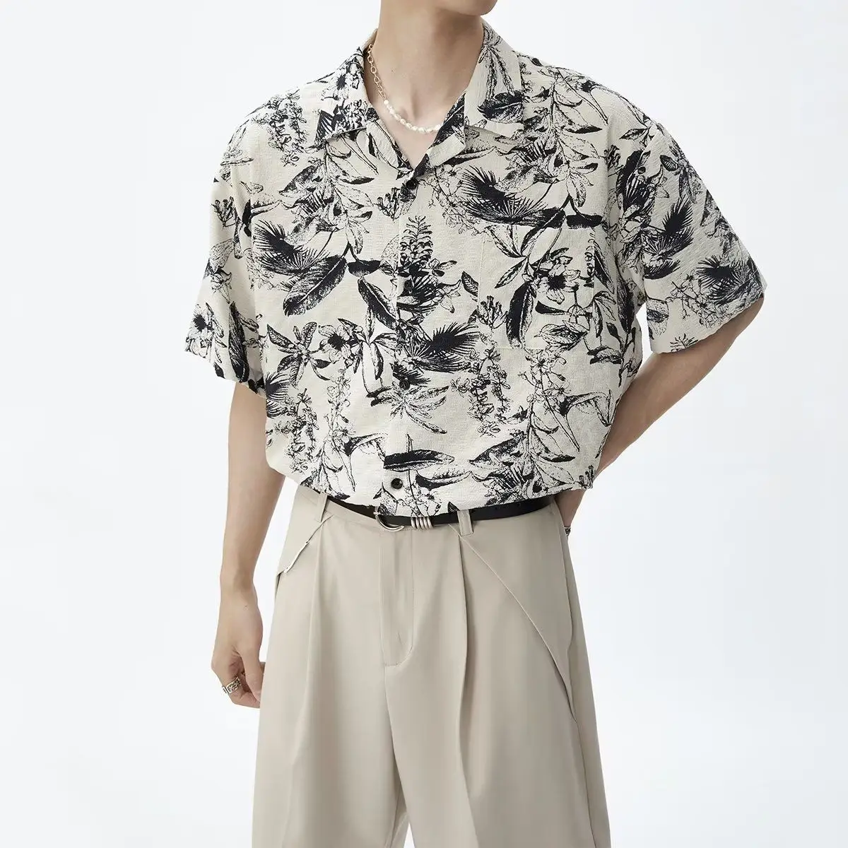 

Retro Korean Loose Fit ort Sve Men's irt Summer Casual Print Chiffon Top Faionable Urban Sle Youth Daily Wear