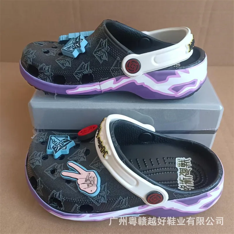 Anime Jujutsu Kaisen Clogs Lightweight Eva Slip-On Sandals with 3D Jibbitz Charms Anti-Slip Adjustable Strap Beach Pool Shoes