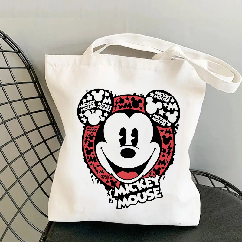 Mickey Mouse Shoulder Bag Kawaii Disney Cartoon Printed Handbag Fashion Canvas Bags Cute Tote Bags Women Tote Bag Shopping Bags