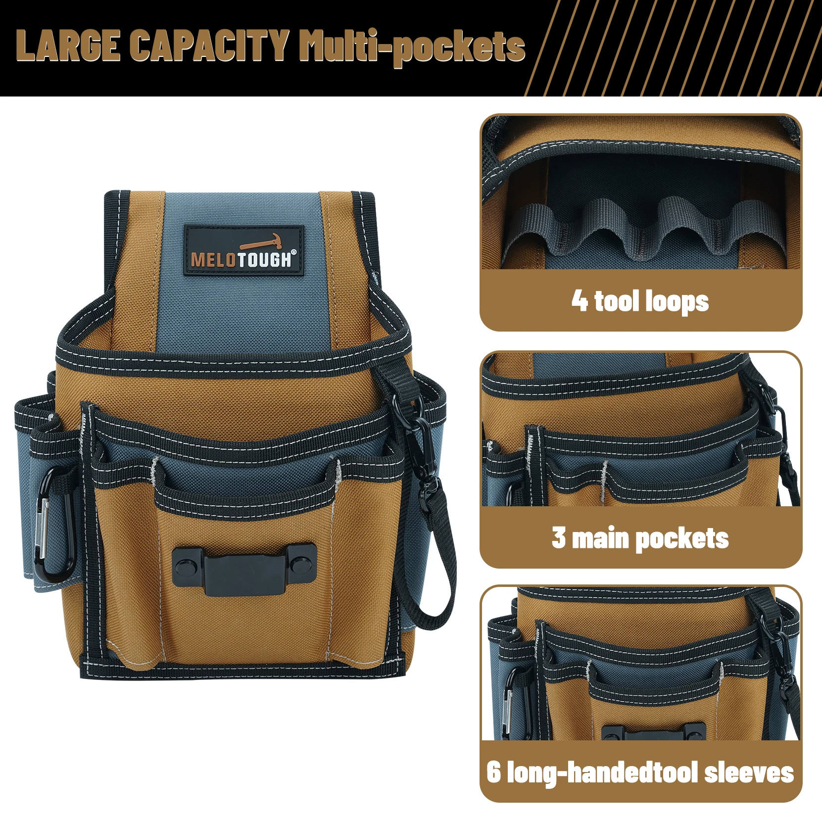 Electrician\'s Small Tool Pouch for Tool Belt Tool Pouch Tool Holster with Multiple Pockets, Construction Pouch Tool Organizer