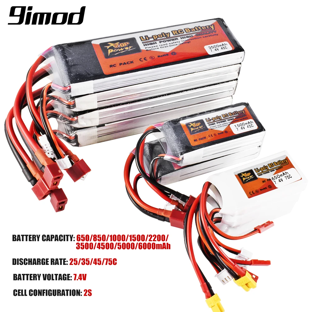 9IMOD 2S RC Lipo Battery 7.4V 650-6000mAh 25C-75C for RC Car Boat FPV Drone