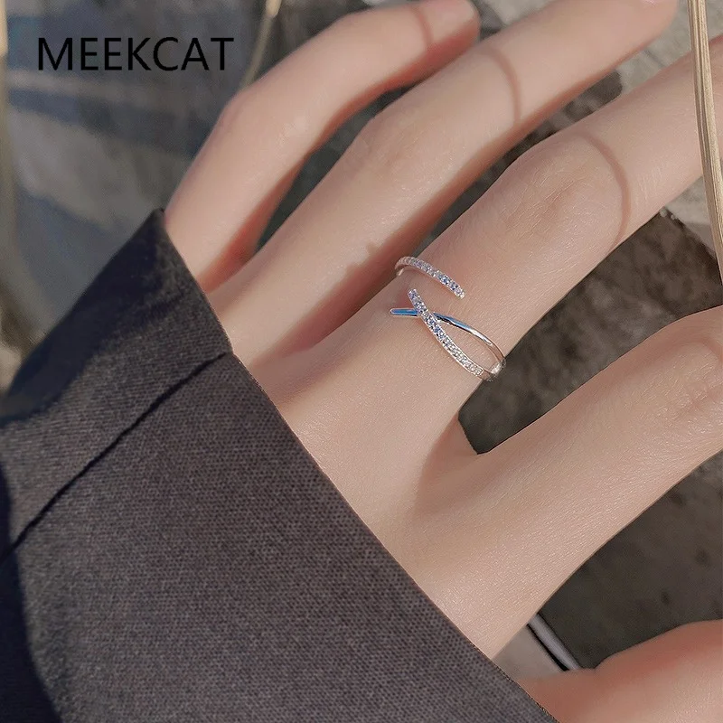 925 Sterling Silver Simple Adjustable Finger Rings Stackable Zirconia Open Size Ring Anel For Women Party Fine Jewelry Gifts