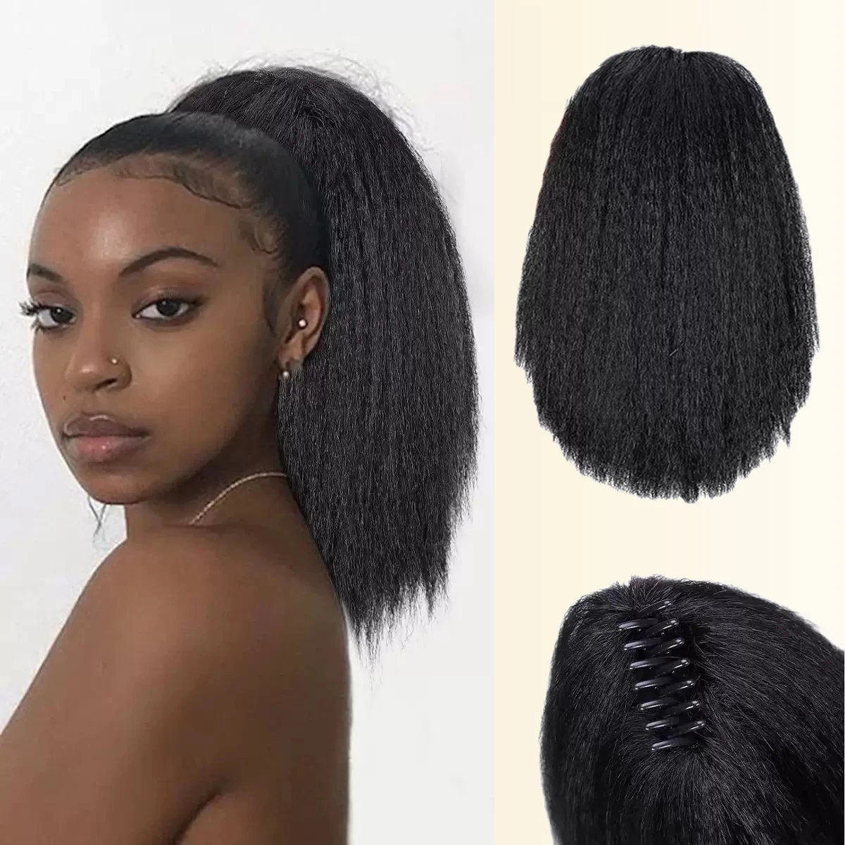 

Прямой наращиватель хвоста Yaki для женщин, наращивание волос с зажимом для когтей, пушистые толстые синтетические хвостики