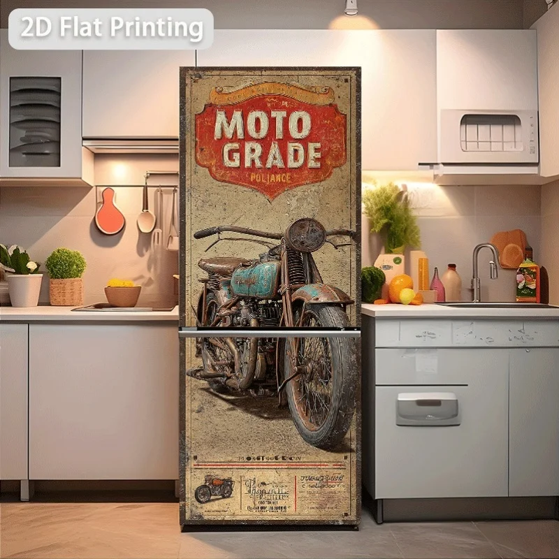 Refrigerator Sticker Motorcycle Grade Insurance Poster Theme Scene Wall Sticker Decoration Wallpaper Self-Adhesive for Cabinet