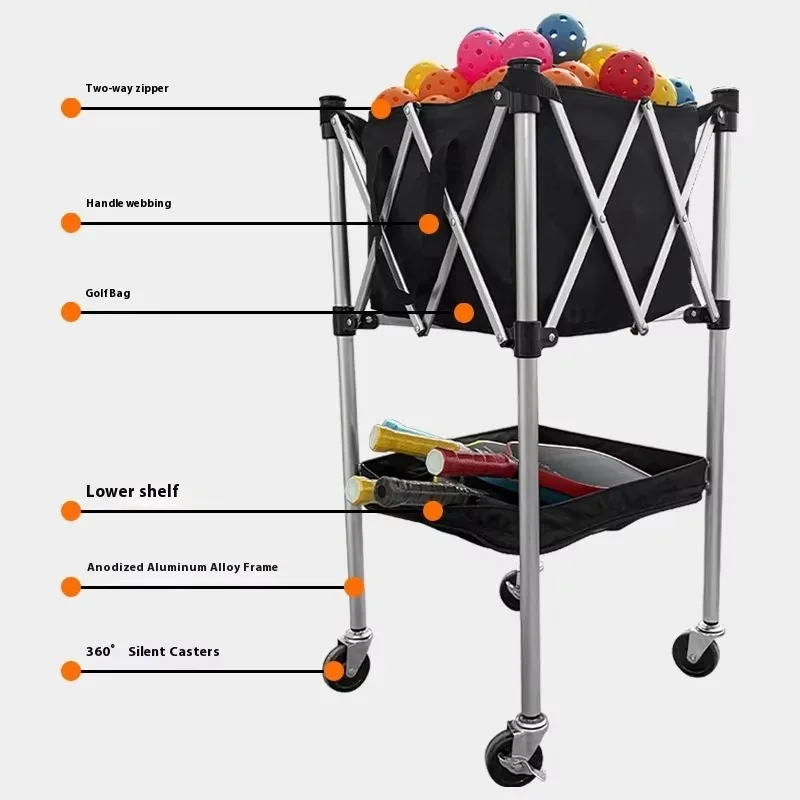 Durable Aluminum Foldable Pickleball Cart  Adult Portable Training Hopper