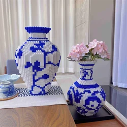 Simulation Blue and White Porcelain Vase Potted Plant Building Block Toy Children's Educational Vase Ornament Small Particles