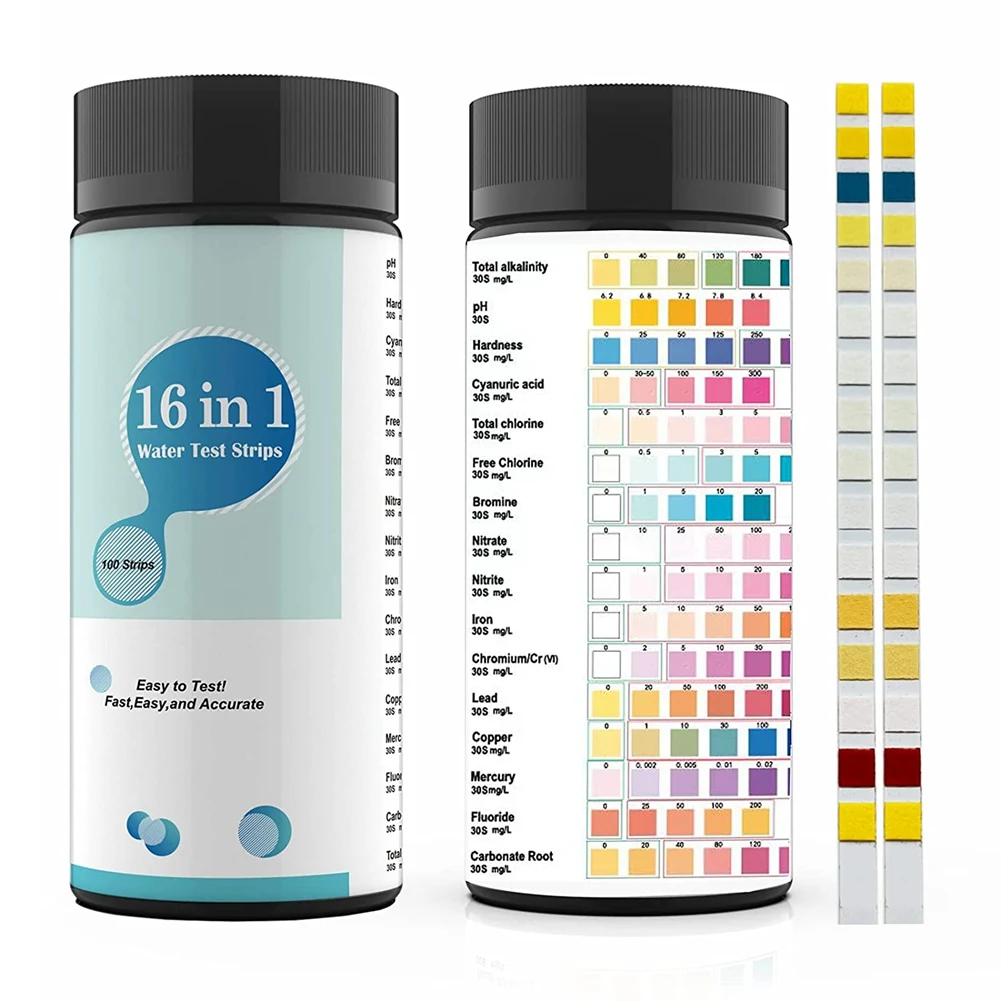 A22I 16 in 1 Water Test Kits,100PCS Drinking Water Testing Strips,Tap and Well Water Test Strip&ETesting for PH,Lead,Chlorine