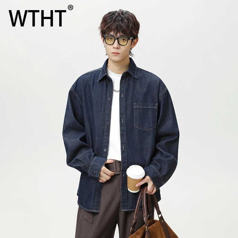 

WTHT Fashion Men's Solid Color Do Old Spliced Pockets Denim Coats Vintage Lapel Single Breasted Jackets Male 2026 Spring 2A2753