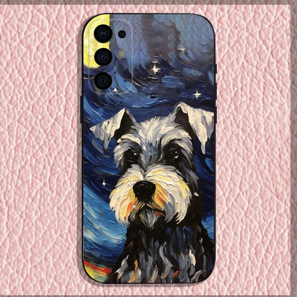 Funda de teléfono de perro Schnauzer de dibujos animados para Samsung S25,S24,S21,S22,S23,S30,Ultra,S20,Plus,Fe,Lite,Note,10,9,5G cubierta negra