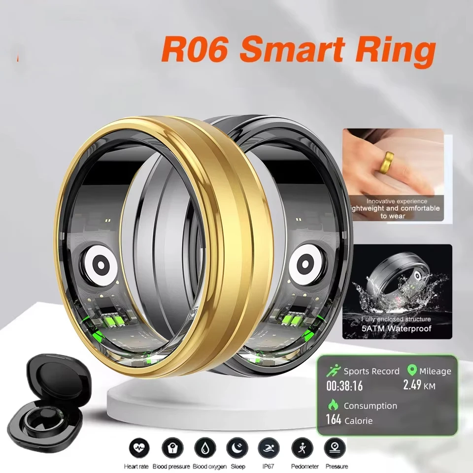 R06 Smart Ring Health Sleep Heart Rate Blood Oxygen Monitor IP68 5ATM Waterproof Multi Sport Mode Wearable Men Women