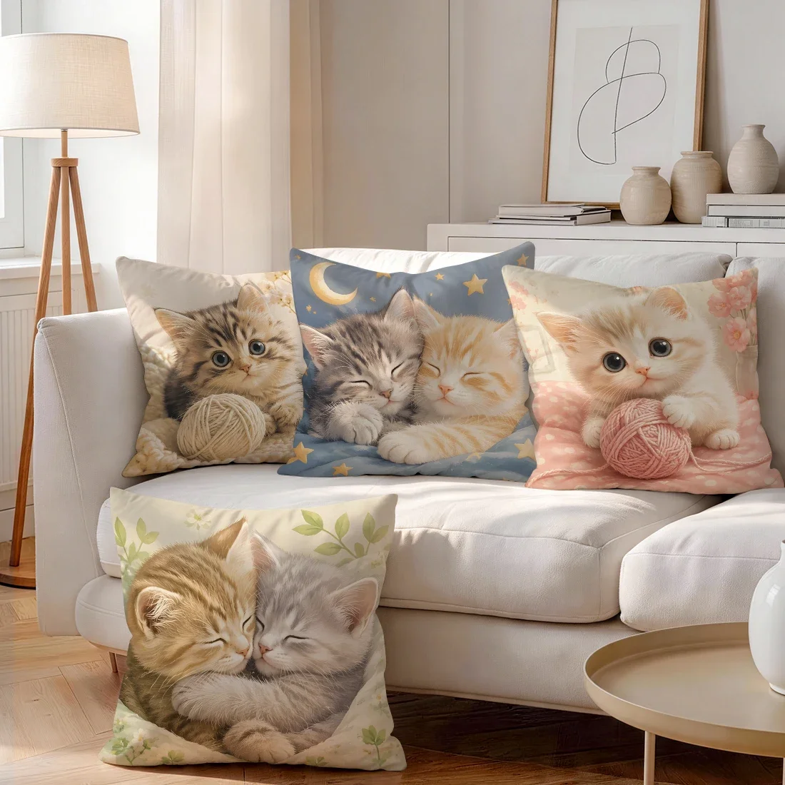 Soft Cute Woolen Little Kitten Cushions Pillowcase Polyester Cushion Cover Throw Pillow Pillowcover Home Car Sofa Decor