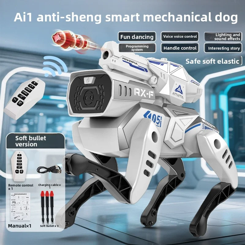 Cão robô dublê com controle remoto, brinquedo infantil elétrico, programável para meninos, pode ladrar e mover, simulação inteligente AI