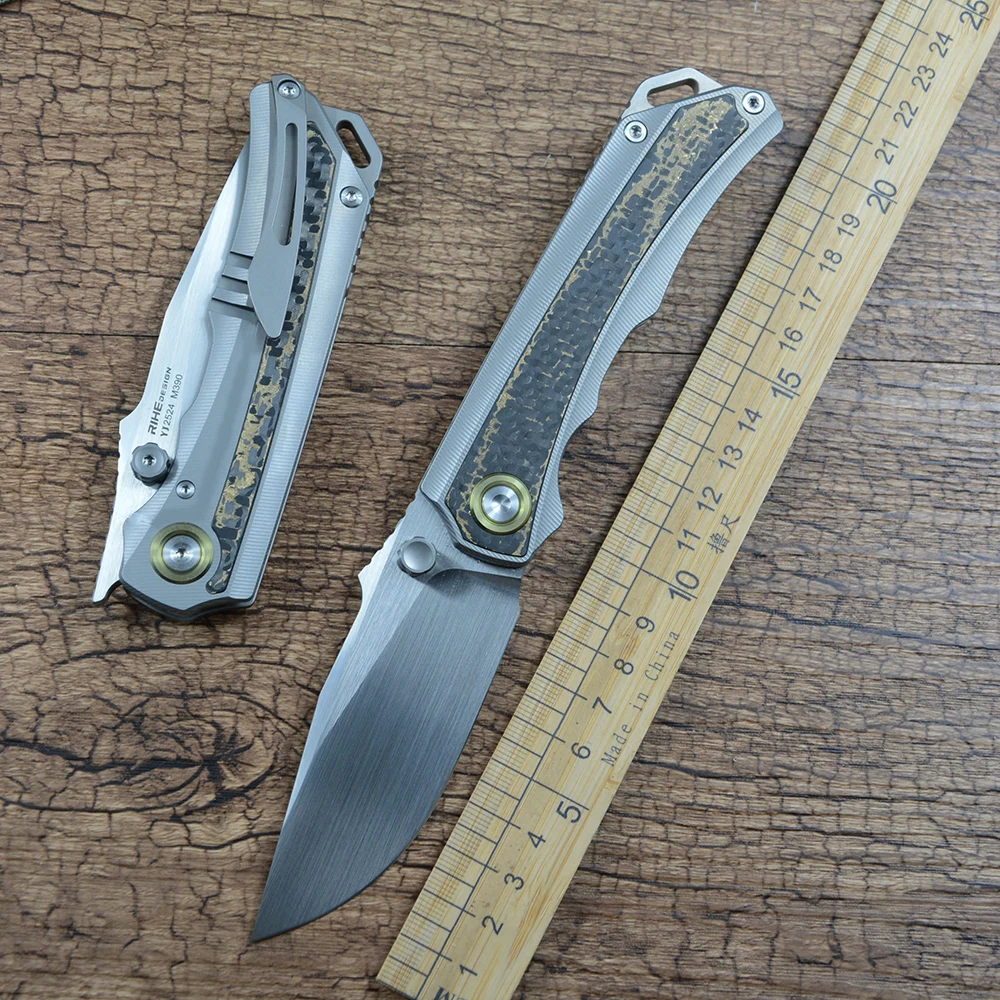 Y-START M390 Blade TC4 Carbon Fiber Handle Folding Pocket Knife EDC Gift Collections RIHE Design YJ2524