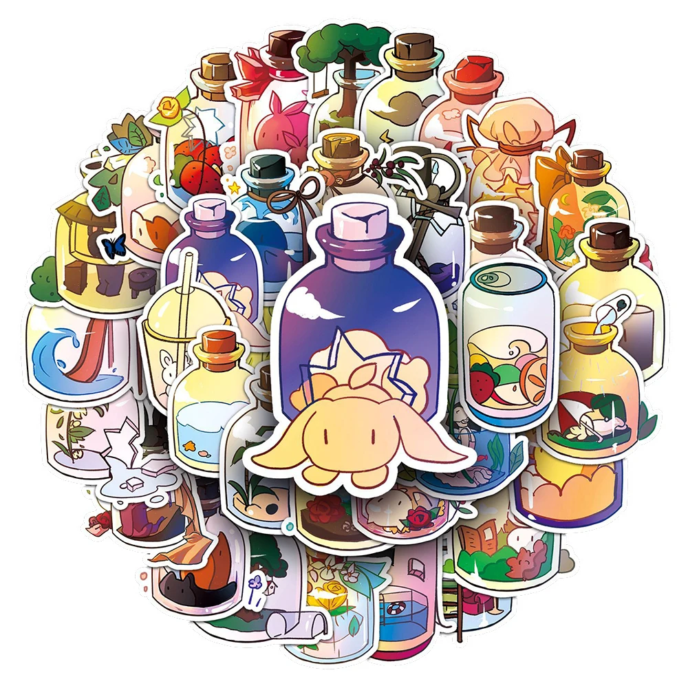 

10/30/50pcs Cute Bottle World Cartoon Stickers DIY Girls Graffiti Decal Waterproof Luggage Fridge Bike Notebook Toys Decal Gift