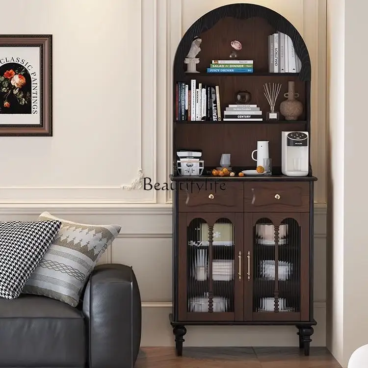 

French retro solid wood dining side cabinet integrated against the wall American living room storage cabinet