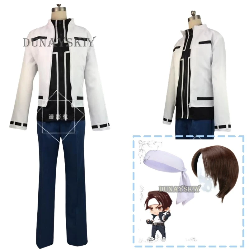 Kyo Kusanagi Cosplay Costume parrucca King of Kyo Fighter White Coat Game KoF Role Play Men Fighter Classic Outfit Halloween Party