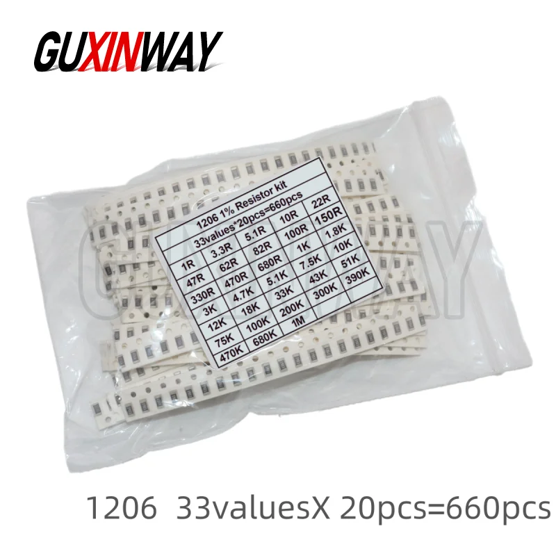1206 0603 0402 0805 0201 SMD Resistor Sample Assorted Kit 1% 33valuesX 20pcs=660pcs 100% Brand new and high quality